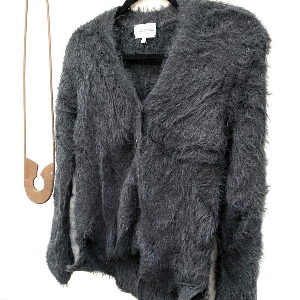 Feel the Piece Fuzzy Cardigan Sweater Black